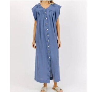 Mirth Blue Cotton Sleeveless Button Front Midi Dress Size M